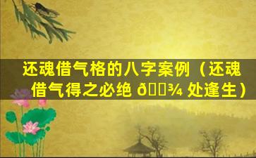 还魂借气格的八字案例（还魂借气得之必绝 🌾 处逢生）